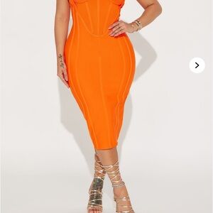 Fashion Nova Vibrant Orange Midi Dress